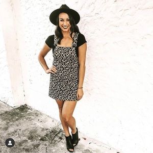 Cheetah print denim overalls